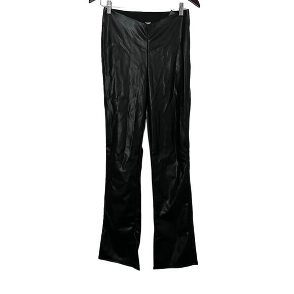 H&M Black Faux Leather Flare Leg Pants Size 6 New With Tags - Picture 2 of 5